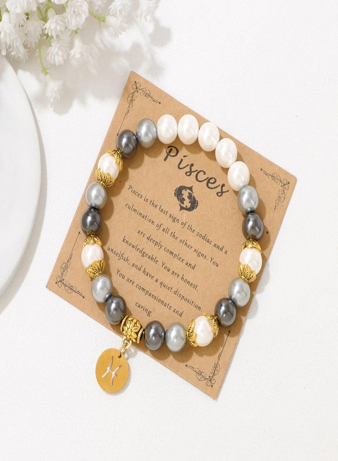 GLMOCM Zodiac Signs Spirit Bracelet Zodiac Bracelet for Women Men Adjustable 12 Constellation Bracelet White and Grey Pearl Beaded Stretch Bracelet Constellation Charm Bracelet Birthday Jewelry Gifts (Pisces) - Image 5